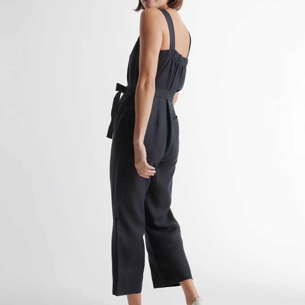 Quince Jumpsuit Womens Medium Black European Linen Square Neck Minimalist Sleek - Picture 3 of 13